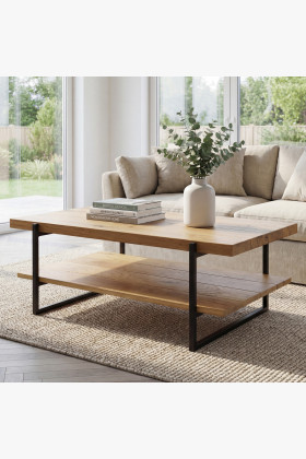 Massiver Couchtisch aus Eiche mit Regal, naturholz